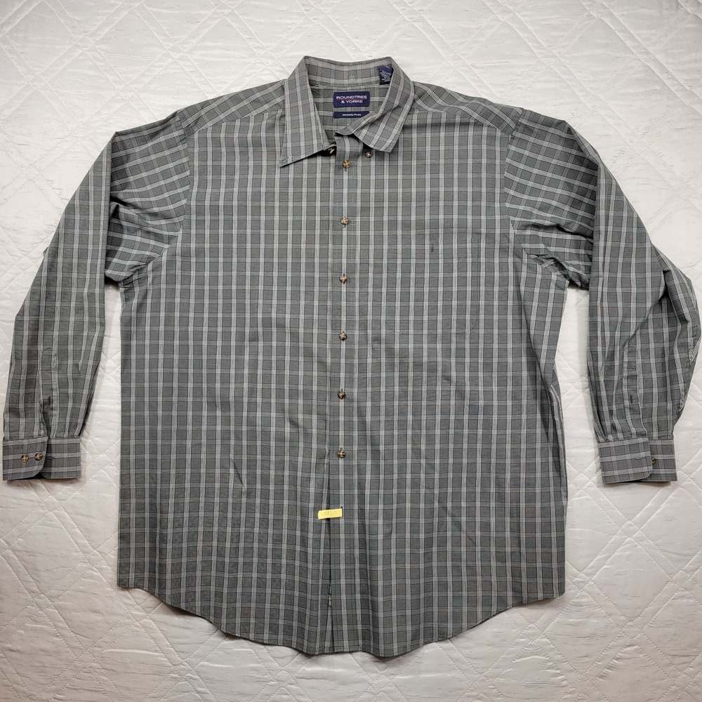 Roundtree & Yorke green plaid long sleeve dress shirt size 3XLT